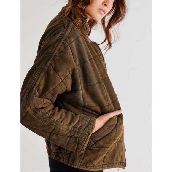 Free People Dolman Quilted Knit Jacket Dusted Military XS - Picture 3 of 5